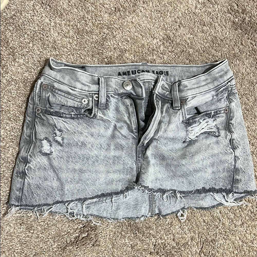 Distressed Gray Denim Mini Skirt